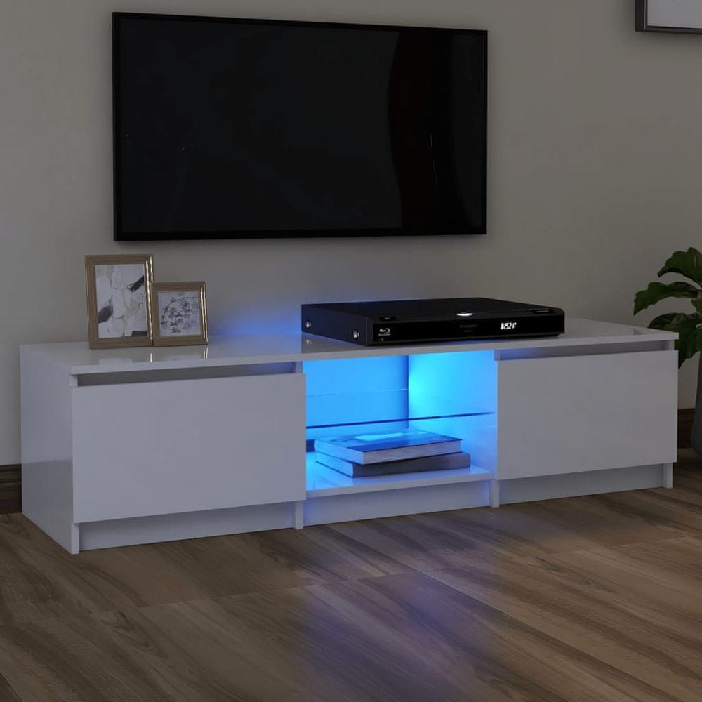 Vidaxl TV skrinka s LED svetlami lesklá biela 140x40x35,5 cm